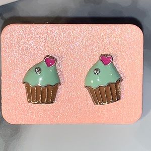 Blue & Pink Cupcake Bling 🧁 Earrings w Backs